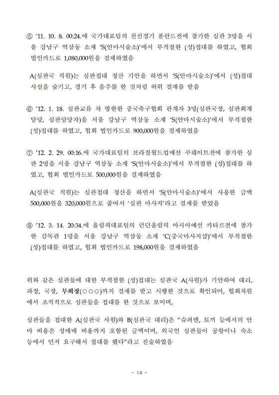 '대한축구협회 심판 성접대' 관련 보고서 전문 공개 (2)