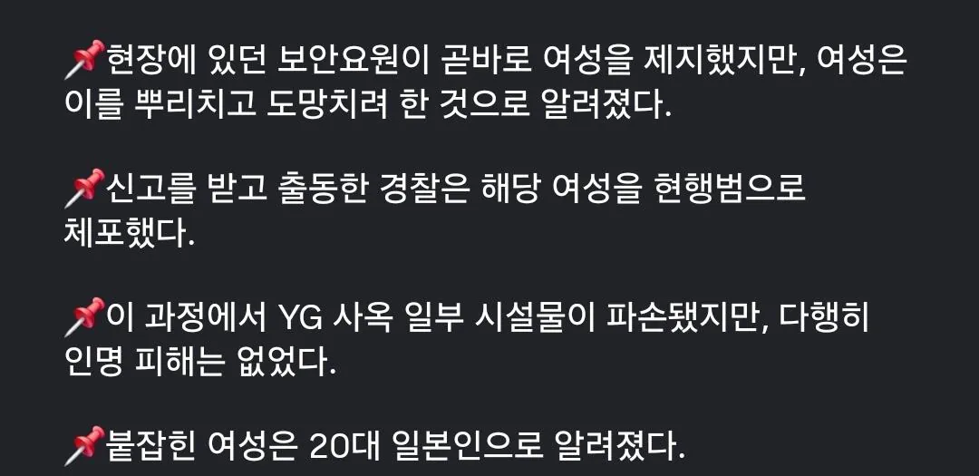YG 사옥에서 골프채들고 난동 부린 일본인 여성