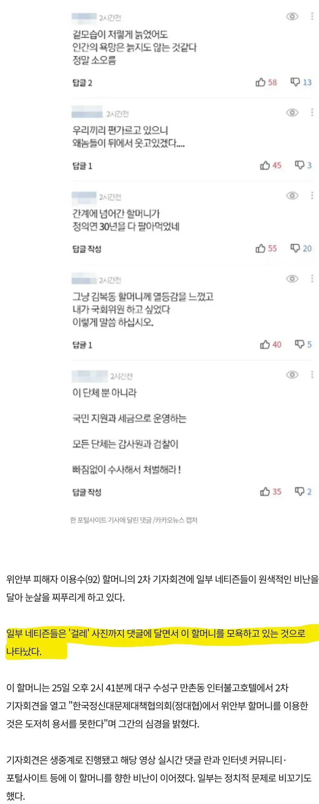 위안부 할머니께 '걸레사진' 까지 보내며 조롱했던 네티즌들 (5)