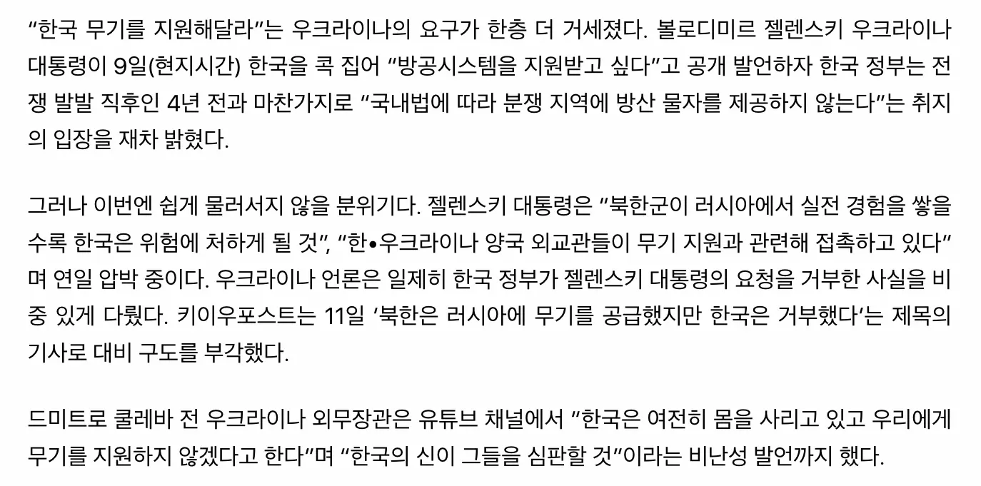 우크라이나 "한국, 무기 지원 안 하면 신이 심판" (3)