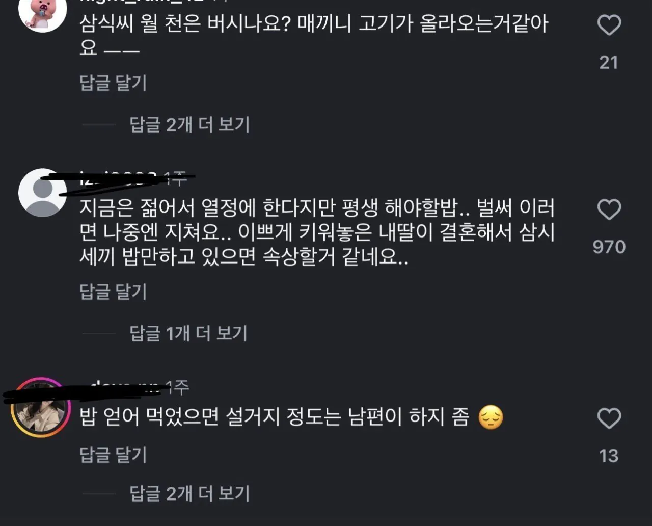26살 주부가 남편 밥 차려주는거에 분노하는 댓글들 (4)