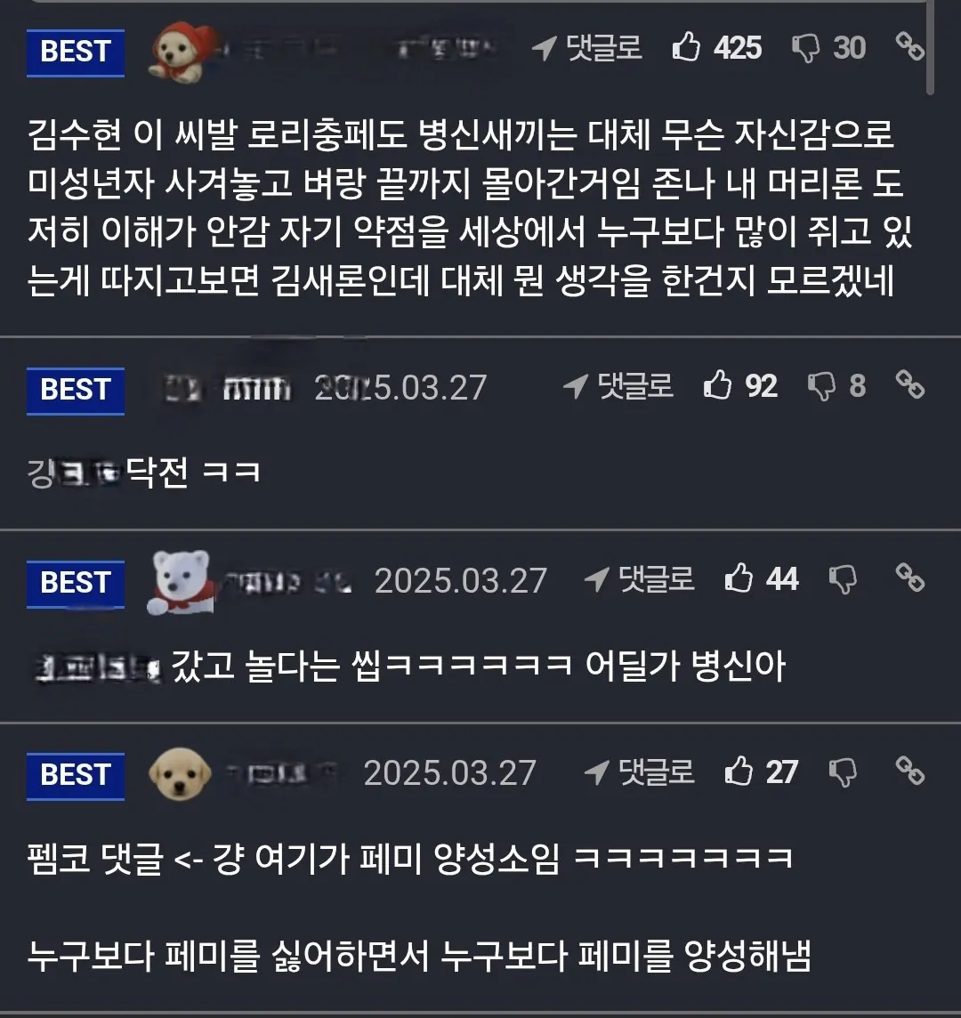 1년전 펨코에 달린 김수현 관련 댓글 (3)