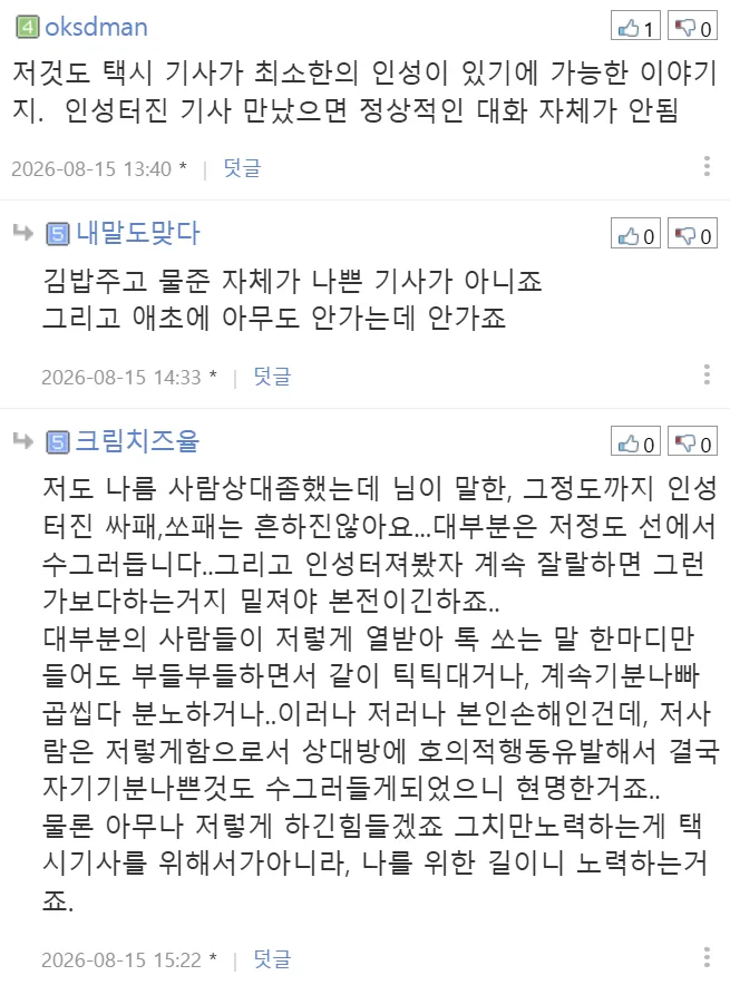 무례한 택시기사에게 다정하게 대응하는 사람 (15)