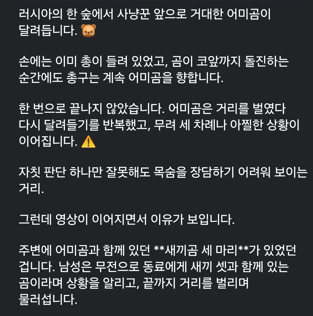 곰과 사냥꾼의 숨막히는 대치