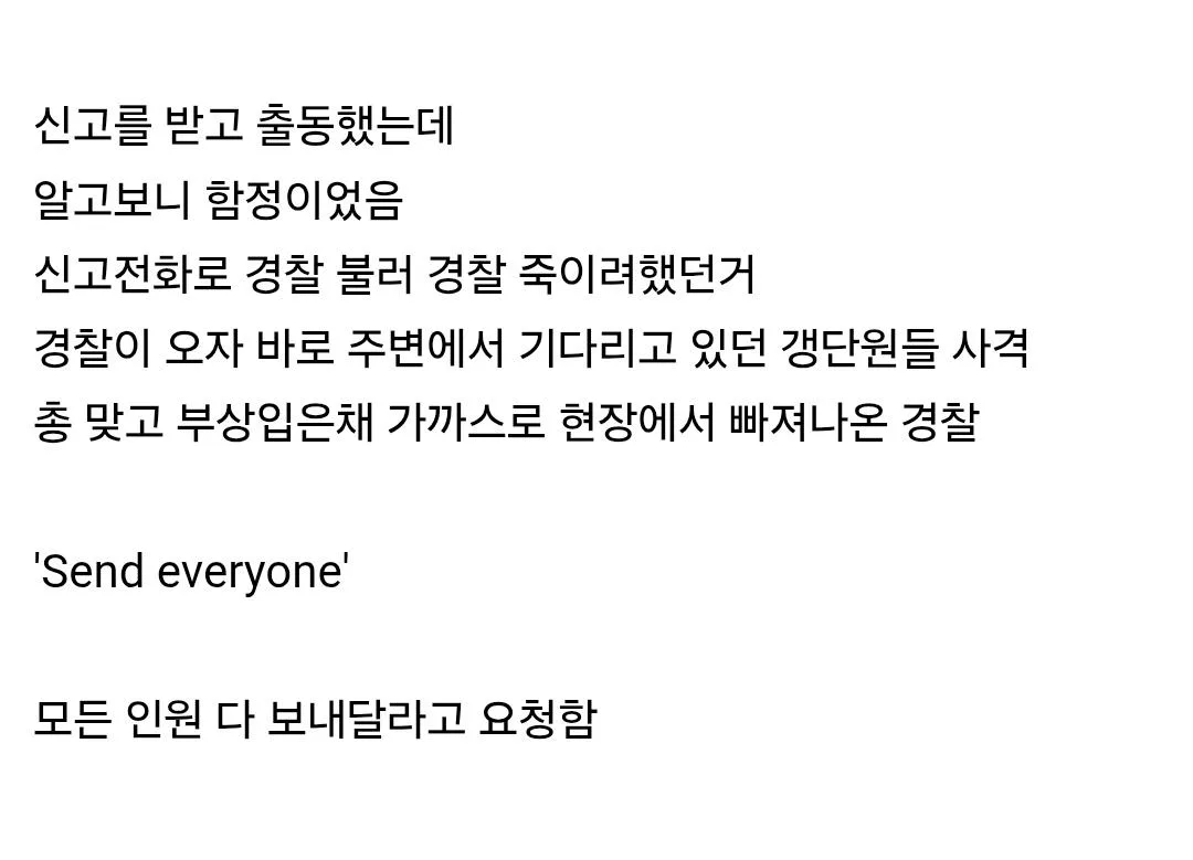 (혐) 신고 받고 출동했더니 매복 공격이었다