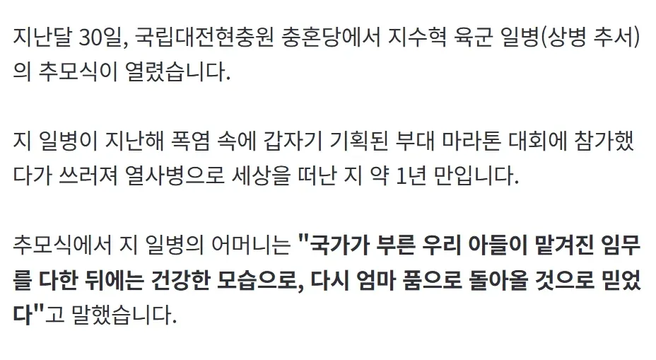 "다음에도 꼭, 엄마 아들 하자"…눈물의 '폭염 병사 사망' 추모식 (3)