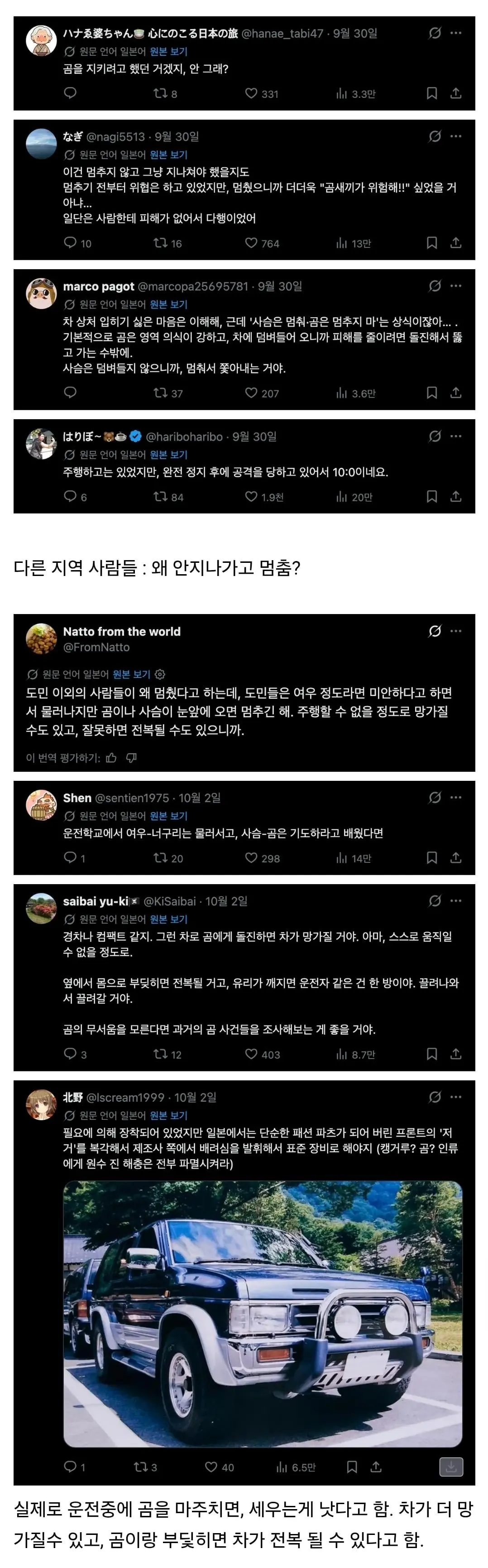 도쿄사람 : 곰이 나타났는데 왜 멈춰요?