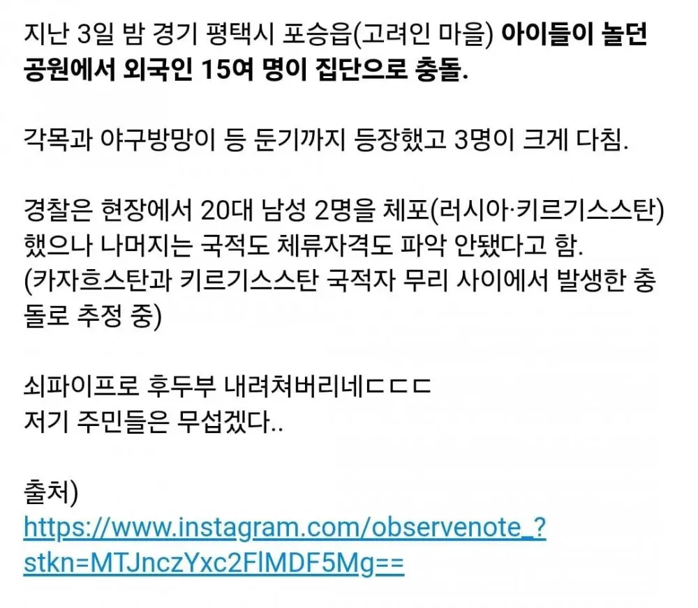 평택에서 일어난 외국인 패싸움 영상