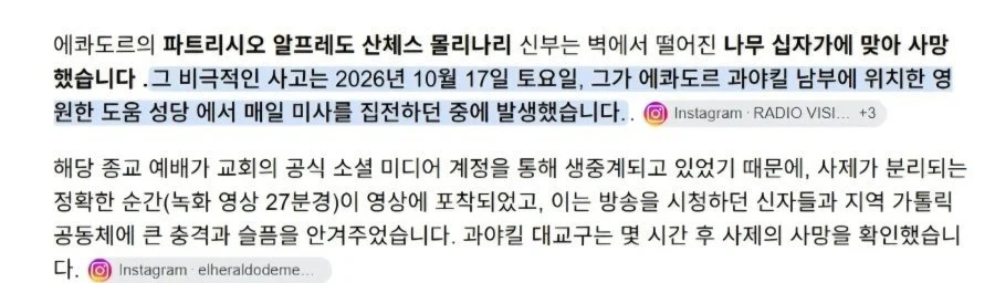 혐) 십자가에 맞아 사망한 신부님