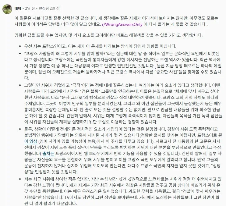 프랑스 시위의 약탈, 폭동에 대한 프랑스인 답변 (2)