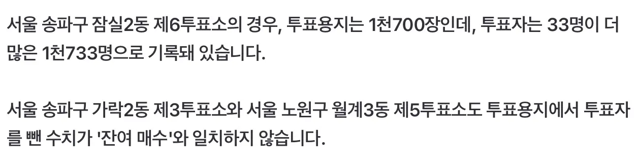 투표용지보다 투표자가 더 많아...