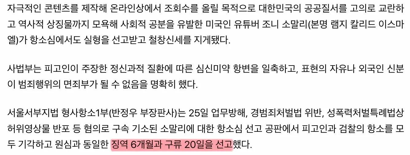조니 소말리, 결국 징역 6개월 선고 (4)