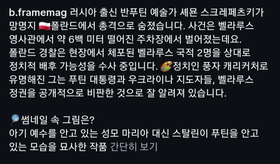 푸틴 풍자 예술가, 거리에서 피살 (2)