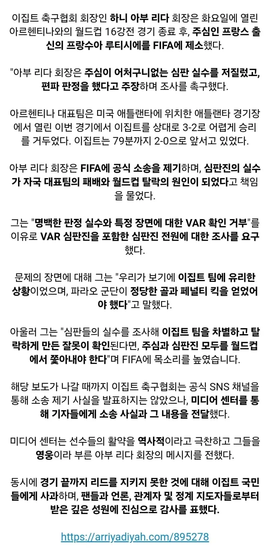 이집트 축구 협회장, 편파 판정으로 심판 제소 (2)