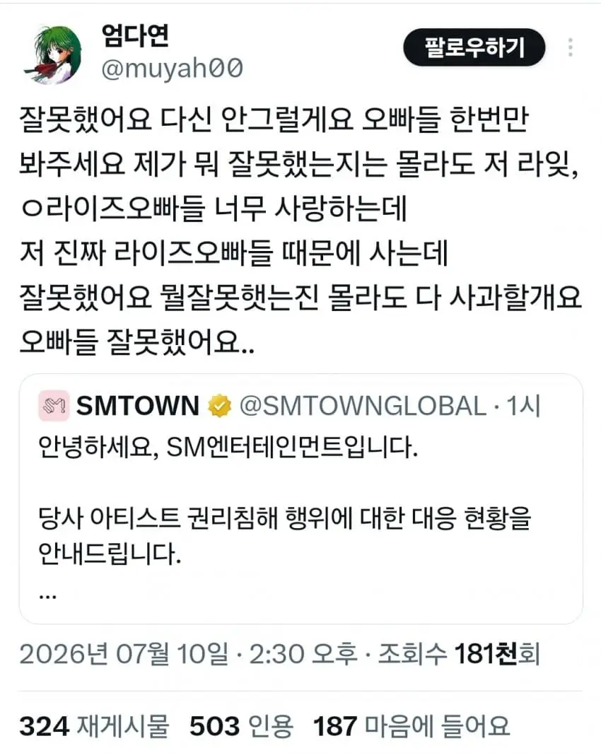 오늘자 SM엔터에서 고소한 악플러 (6)