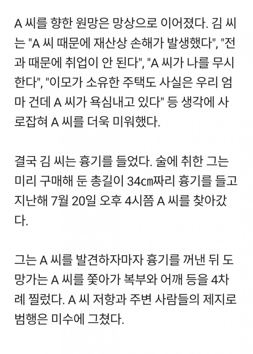 이모 간병때문에 주식 잃었다고 사촌누나에게 흉기 휘둘러 (3)