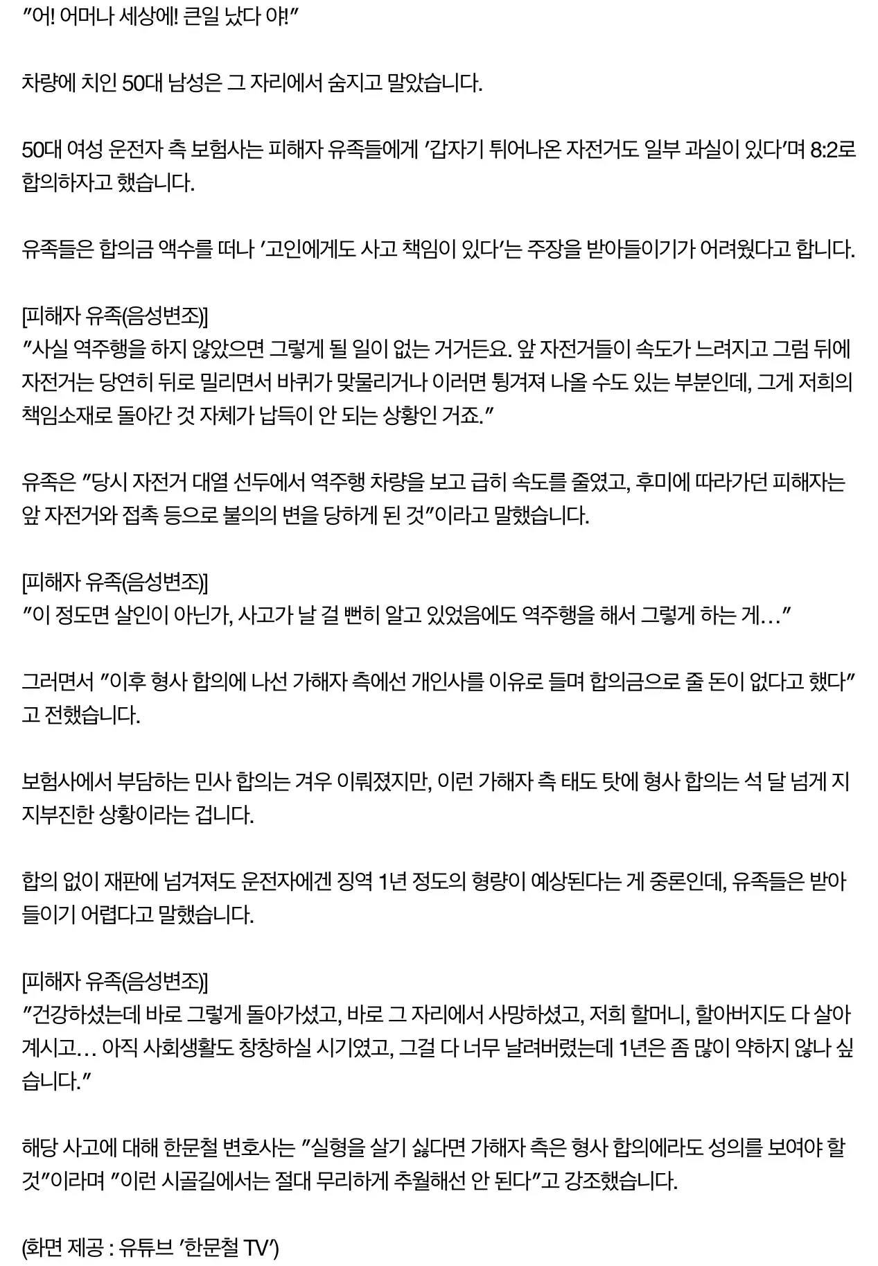 한문철TV 김여사 vs 자전거 사망 사고 (3)