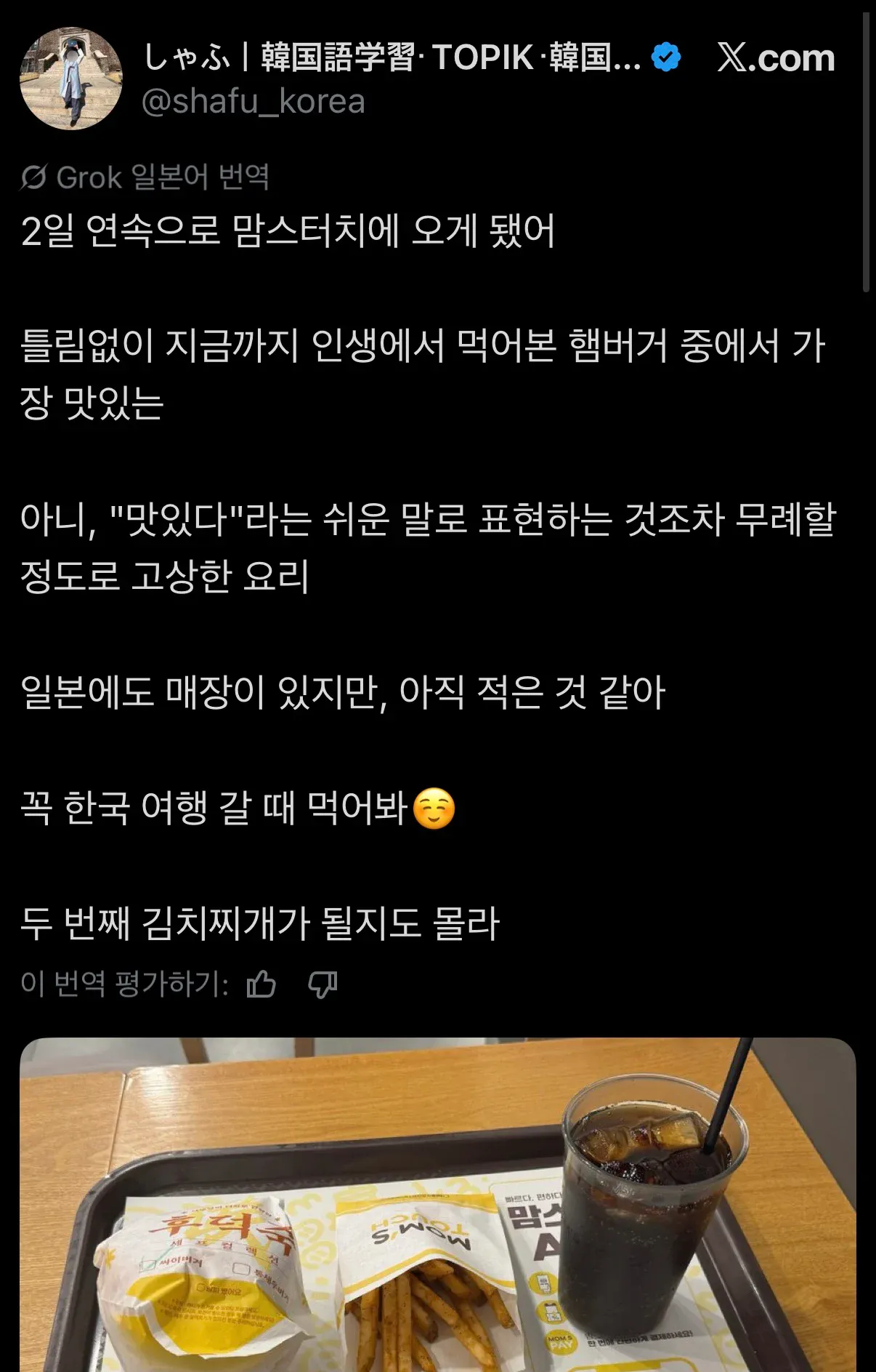 맘스터치 싸이버거에 푹 빠진 일본인 (2)