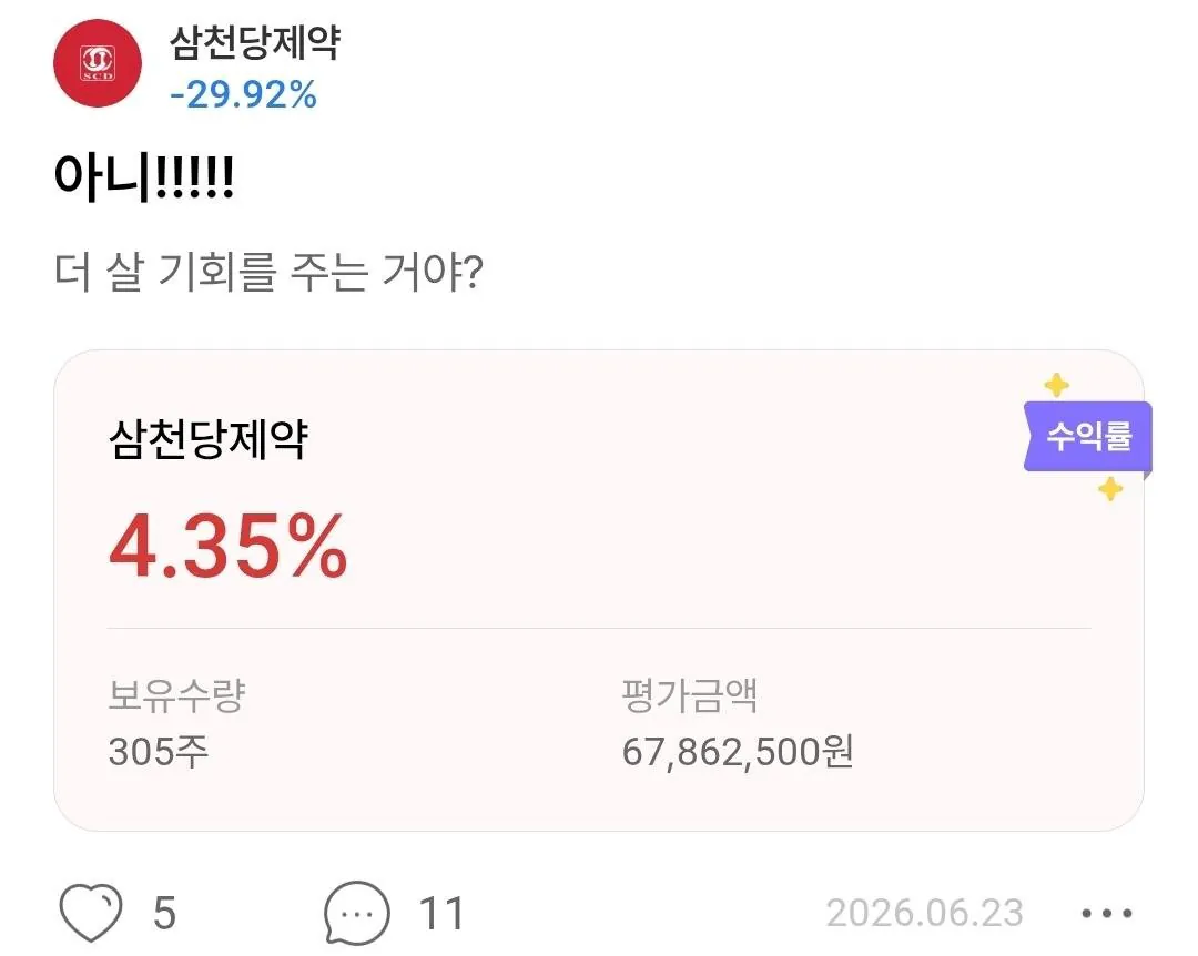 삼천당 제약 투자자의 다이나믹한 심경변화 (6)