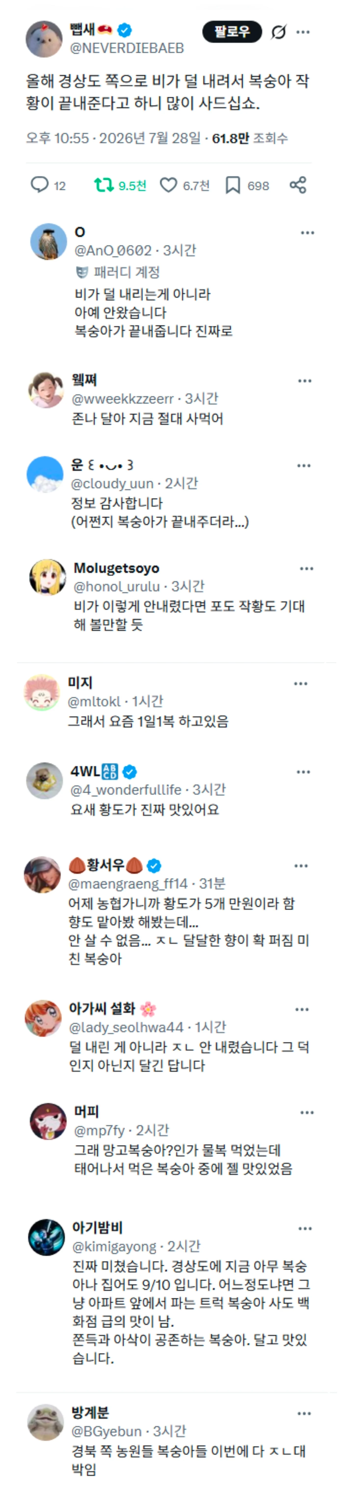 올해 경상도 쪽으로 비가 덜 내려서 복숭아 작황이 끝내준다고 하니 많이 사드십쇼 (2)
